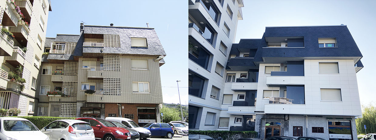 Antes y después de edificio Areneazpi