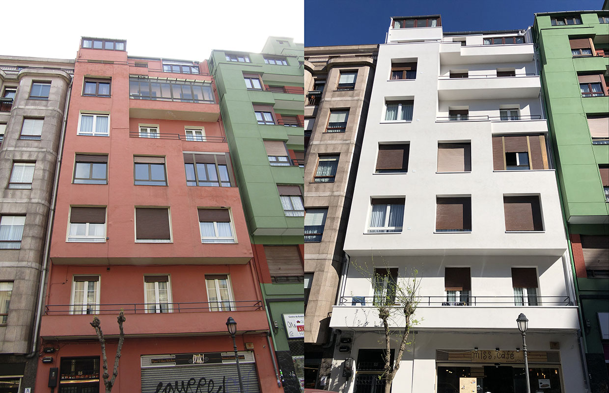 Antes y después de edificio en General Concha