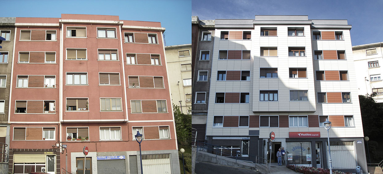 Antes y después de edificio Miralrio
